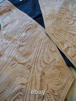 Leaders in Leather vintage 90's hand tooled Brown leather vest Sz Lg Unisex