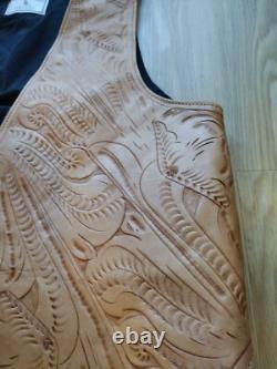 Leaders in Leather vintage 90's hand tooled Brown leather vest Sz Lg Unisex