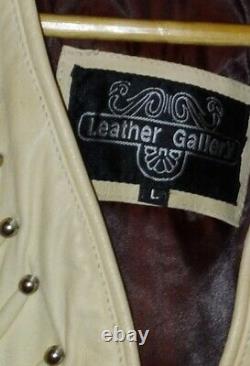 Leather Gallery Southwest Western Beige Leather Studded & Fringes Jacket sz L