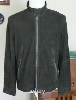 Leather Jacket Suede Black Men Size Vintage Western Large Sz Xl L Slim Biker /T