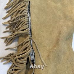 Lenzip Beige Heavy Leather Fringe Western Cowboy Chaps Pants