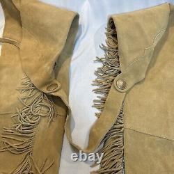 Lenzip Beige Heavy Leather Fringe Western Cowboy Chaps Pants