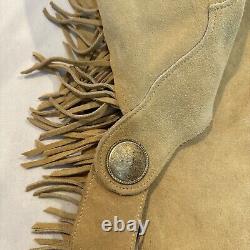 Lenzip Beige Heavy Leather Fringe Western Cowboy Chaps Pants