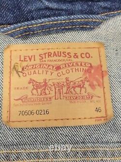 Levi Strauss Size 46 XL Dark Blue Jean Jacket 70506-0216 USA 4 Pocket VTG 1994