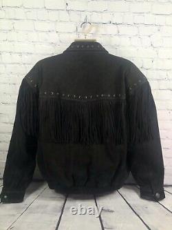 M. Julian Santa Fe fringe suede western leather jacket sz L black