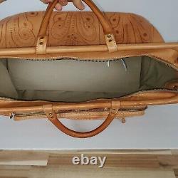 MADE IN PARAGUAY 100% Leather Hand Tooled Floral Design Large Duffle Bag Western