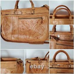 MADE IN PARAGUAY 100% Leather Hand Tooled Floral Design Large Duffle Bag Western
