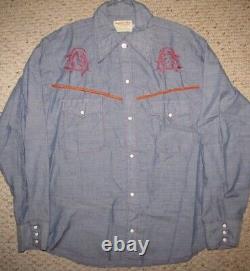 MENS Vintage BUFFALO BILL WESTERN SHIRT with Embroidered Indian Heads LARGE 50/50