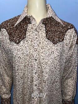 MENS Vintage Long Sleeve ROCKMOUNT RANCH WEAR Snap Button Large 16.5 35 Brown Fl