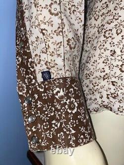 MENS Vintage Long Sleeve ROCKMOUNT RANCH WEAR Snap Button Large 16.5 35 Brown Fl