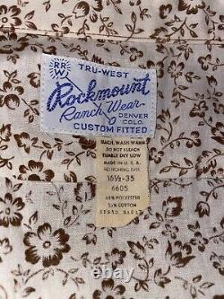 MENS Vintage Long Sleeve ROCKMOUNT RANCH WEAR Snap Button Large 16.5 35 Brown Fl