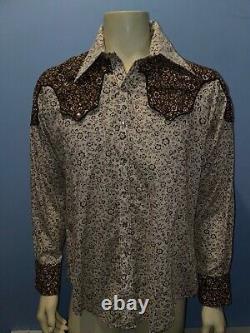 MENS Vintage Long Sleeve ROCKMOUNT RANCH WEAR Snap Button Large 16.5 35 Brown Fl