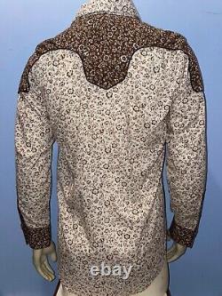 MENS Vintage Long Sleeve ROCKMOUNT RANCH WEAR Snap Button Large 16.5 35 Brown Fl