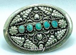 MONTANA VTG Alpaca Mexico Native American LRG Turquoise Leaf Concho Belt Buckle