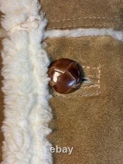 Marlboro Man Vtg 1970s Shearling Sheepskin Western Suede Leather Coat Sz L / XL