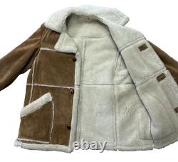 Marlboro Man Vtg 1970s Shearling Sheepskin Western Suede Leather Coat Sz L / XL