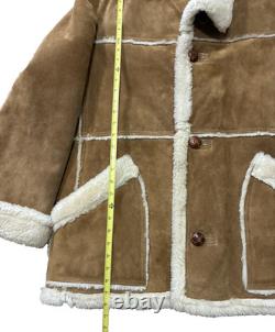 Marlboro Man Vtg 1970s Shearling Sheepskin Western Suede Leather Coat Sz L / XL