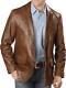Men 100% Genuine Lambskin Handmade Leather Blazer NEW Soft Coat TWO BUTTON Brown