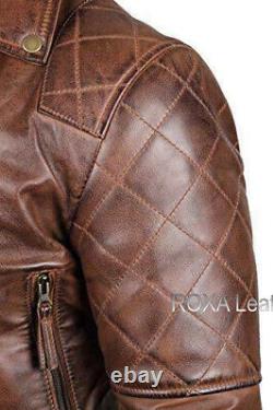 Men Antique Brown Authentic Lambskin Natural Leather Jacket Motorcycle Coat