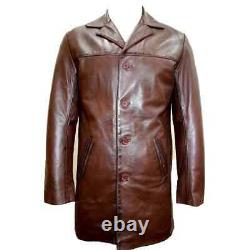 Men Genuine Lambskin Real Leather Short Trench Coat Classic Belted Brown Jacket