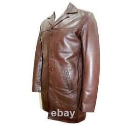 Men Genuine Lambskin Real Leather Short Trench Coat Classic Belted Brown Jacket