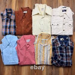 Men Vintage 70s Shirt Lot 8 Disco Collared Western Mod Long Sleeve Large READ