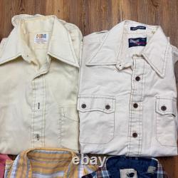 Men Vintage 70s Shirt Lot 8 Disco Collared Western Mod Long Sleeve Large READ