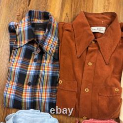 Men Vintage 70s Shirt Lot 8 Disco Collared Western Mod Long Sleeve Large READ