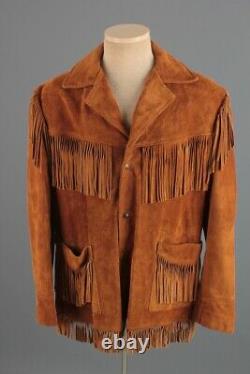 Men's 1970s Schott Fringe Suede Western Jacket 44 Large 70s Vtg Leather Hippy
