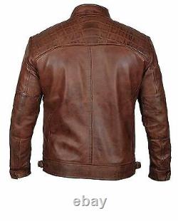 Men's Antique Vintage Diesel Brown Café Racer Genuine Sheepskin Leather Jacket