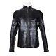 Men's Black Crocodile Embossed Real Leather Jacket Biker Motorcycle Vintage Coat