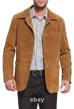 Men's Brown Blazer 100% Genuine Pure Soft Western Suede Leather Coat