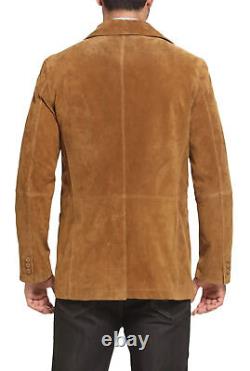 Men's Brown Blazer 100% Genuine Pure Soft Western Suede Leather Coat
