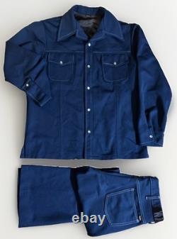 Men's Farah VTG 70s Dark Blue Large 44R 2 PC Polyester Western Suit 1970s Disco
