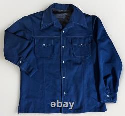 Men's Farah VTG 70s Dark Blue Large 44R 2 PC Polyester Western Suit 1970s Disco