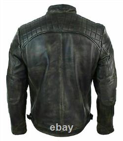 Men's Genuine Lambskin Real Leather Jacket Biker Classic Motorcycle Antique Coat
