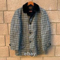 Men's Pendleton Coat Jacket Vintage Western Plaid Fur Collar 50s Retro Wool