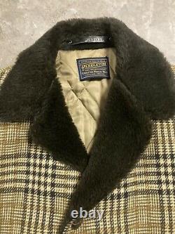 Men's Pendleton Coat Jacket Vintage Western Plaid Sz Large Fur Collar ...