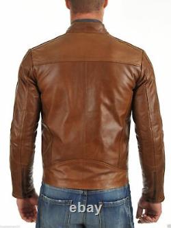Men's Real Lambskin Leather Vintage Tan Brown Leather Distressed Antique Jacket