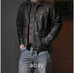 Men's Real Leather Black Trucker Jacket for Men Leather Waxed Distressed Biker