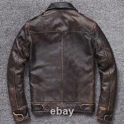 Men's Real Leather Brown Motorcycle Jacket Tucker Biker Retro Vintage Jacket Men