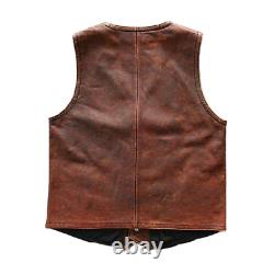 Men's Real Leather Motorcycle Vest Vintage Brown Trucker Distressed Riding Vest