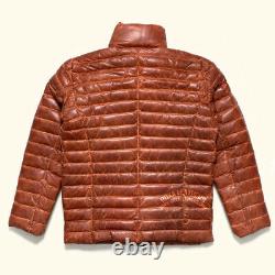 Men's Vinatge Antique Brown Leather Jacket Puffer Fully Quilted Lambskin Jacket