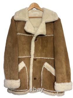 Men's Vintage 1970s Shearling Sheepskin Western Coat Suede Leather Tan USA L XL