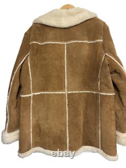 Men's Vintage 1970s Shearling Sheepskin Western Coat Suede Leather Tan USA L XL
