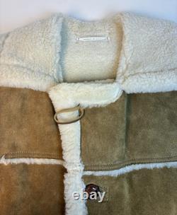 Men's Vintage 1970s Shearling Sheepskin Western Coat Suede Leather Tan USA L XL