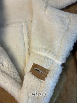 Men's Vintage 1970s Shearling Sheepskin Western Coat Suede Leather Tan USA L XL