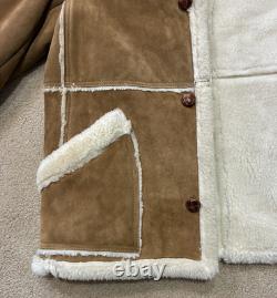 Men's Vintage 1970s Shearling Sheepskin Western Coat Suede Leather Tan USA L XL