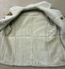 Men's Vintage 1970s Shearling Sheepskin Western Coat Suede Leather Tan USA L XL
