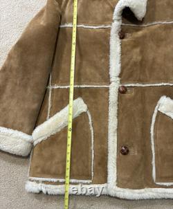 Men's Vintage 1970s Shearling Sheepskin Western Coat Suede Leather Tan USA L XL